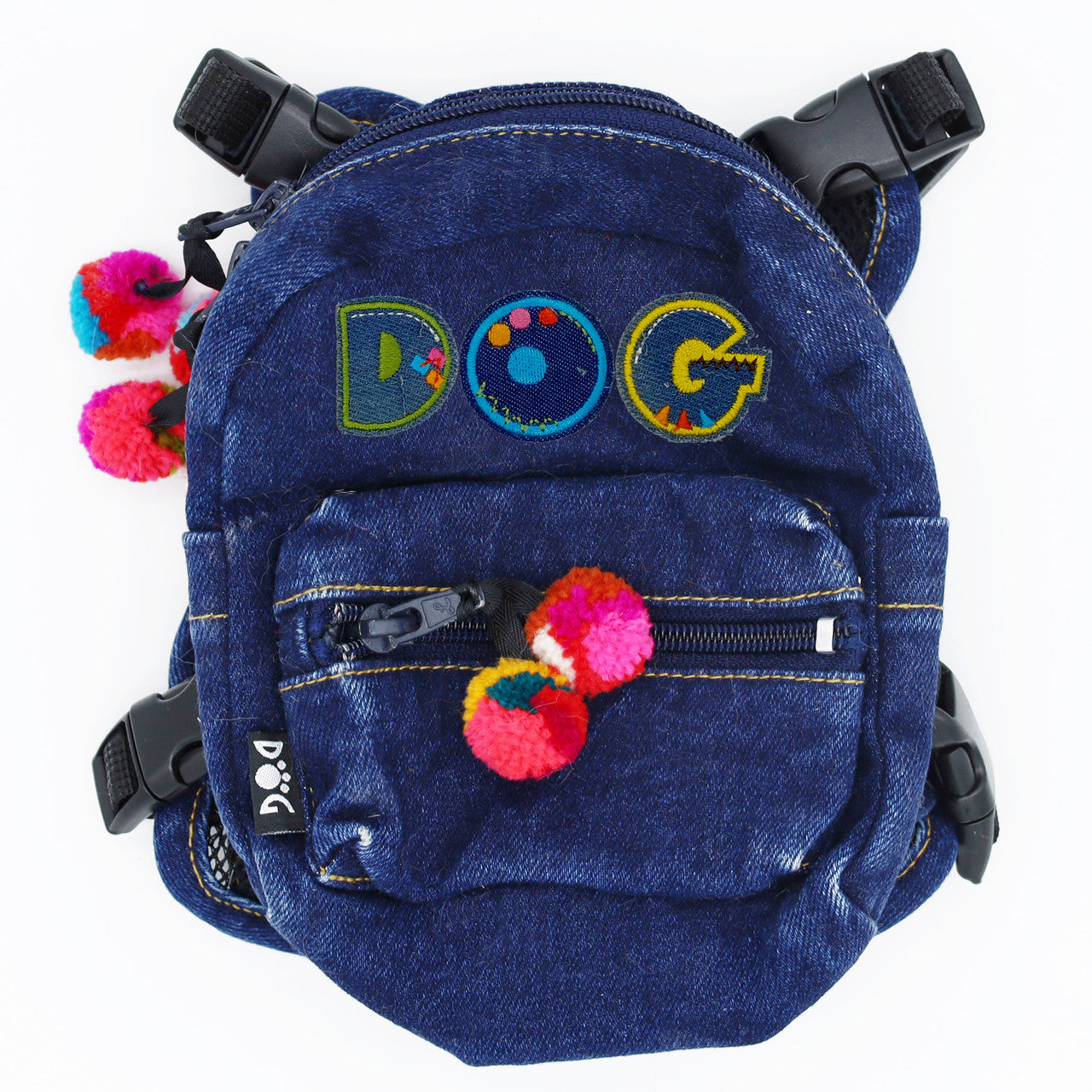 Doggie Denim Backpack Harness Vest - DOG Patches