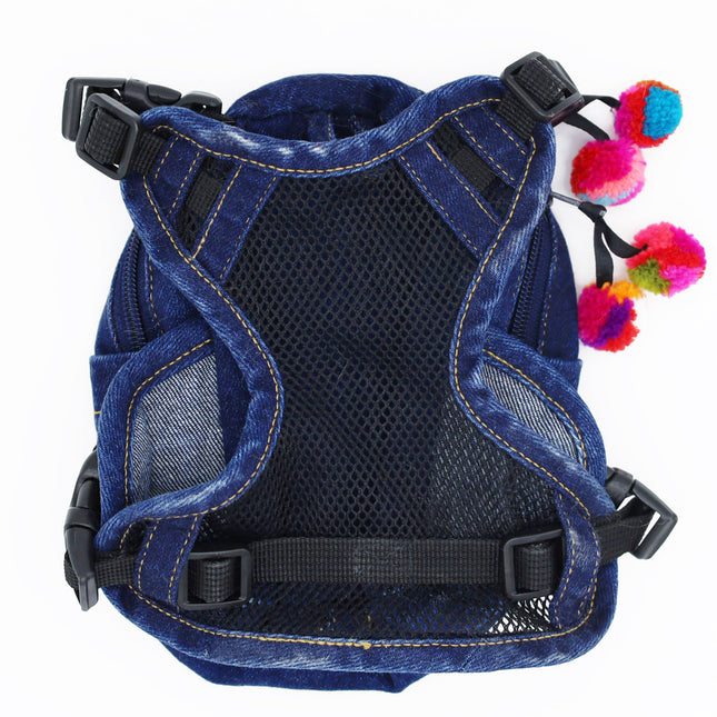 Doggie Denim Backpack Harness Vest - DOG Patches