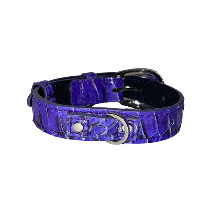 XS/S 7”-14” Iridescent Purple/Silver Custom Snake Collar/Custom Silver Oval Italian Hardware