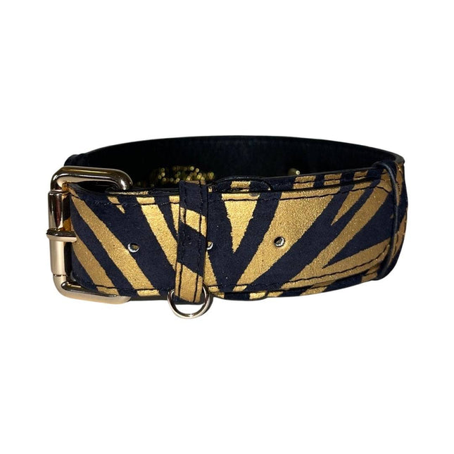 Black & Gold Zebra Print Italian Leather Classic Collar