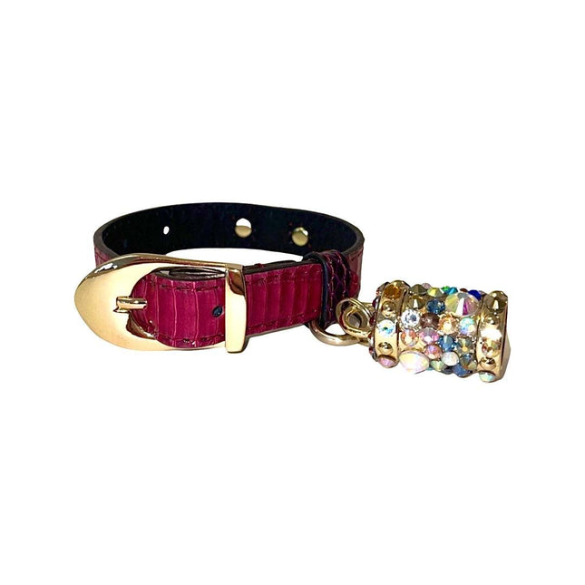 XS 7”-14” Ruby Red & Purple Custom Snake Collar/Custom Gold Italian Hardware