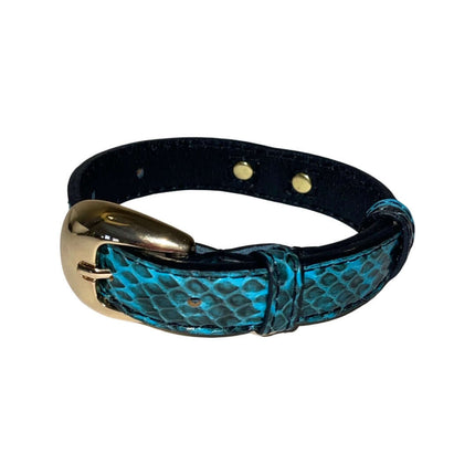 XS/S 7”-14” Turquoise & Black Custom Snake Collar/Custom Gold Oval Italian Hardware