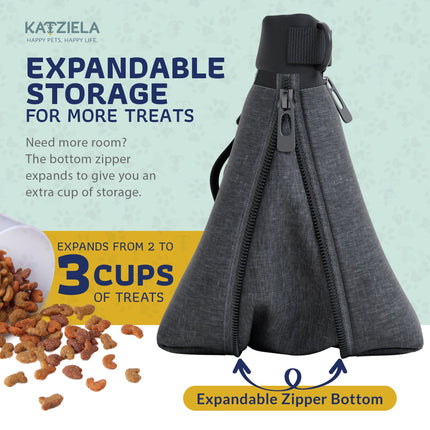 Katziela Expandable Pet Treat Pouch – Hands-Free Dog Treat Bag with Magnetic Closure, Anti-Spill Design, Adjustable Strap & Belt Clip for Training