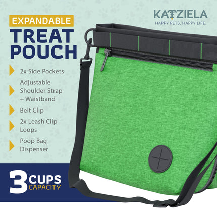 Katziela Expandable Pet Treat Pouch – Hands-Free Dog Treat Bag with Magnetic Closure, Anti-Spill Design, Adjustable Strap & Belt Clip for Training