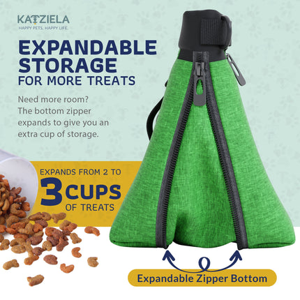 Katziela Expandable Pet Treat Pouch – Hands-Free Dog Treat Bag with Magnetic Closure, Anti-Spill Design, Adjustable Strap & Belt Clip for Training