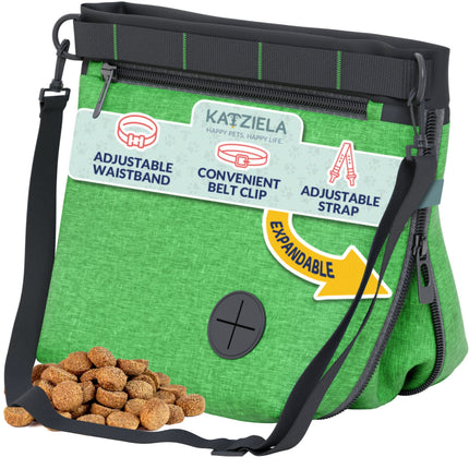 Katziela Expandable Pet Treat Pouch – Hands-Free Dog Treat Bag with Magnetic Closure, Anti-Spill Design, Adjustable Strap & Belt Clip for Training