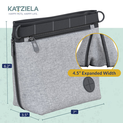 Katziela Expandable Pet Treat Pouch – Hands-Free Dog Treat Bag with Magnetic Closure, Anti-Spill Design, Adjustable Strap & Belt Clip for Training