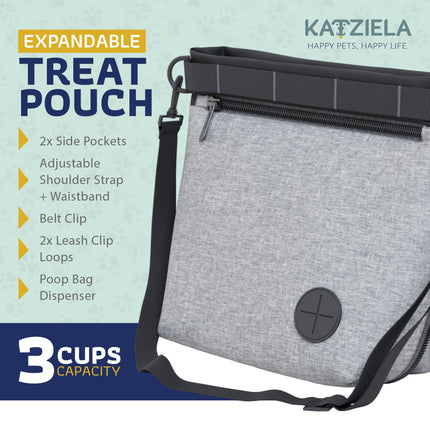 Katziela Expandable Pet Treat Pouch – Hands-Free Dog Treat Bag with Magnetic Closure, Anti-Spill Design, Adjustable Strap & Belt Clip for Training