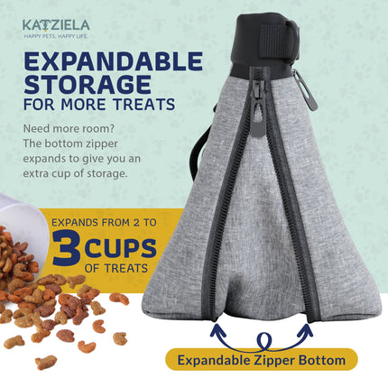 Katziela Expandable Pet Treat Pouch – Hands-Free Dog Treat Bag with Magnetic Closure, Anti-Spill Design, Adjustable Strap & Belt Clip for Training