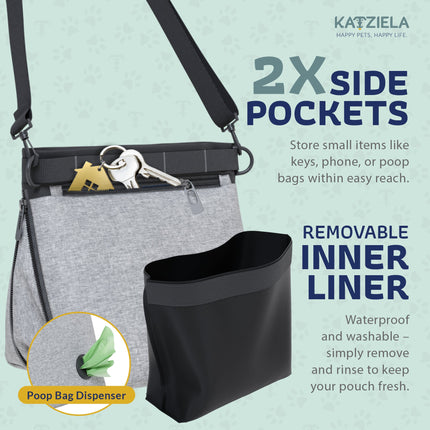 Katziela Expandable Pet Treat Pouch – Hands-Free Dog Treat Bag with Magnetic Closure, Anti-Spill Design, Adjustable Strap & Belt Clip for Training