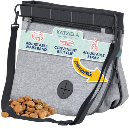 Katziela Expandable Pet Treat Pouch – Hands-Free Dog Treat Bag with Magnetic Closure, Anti-Spill Design, Adjustable Strap & Belt Clip for Training