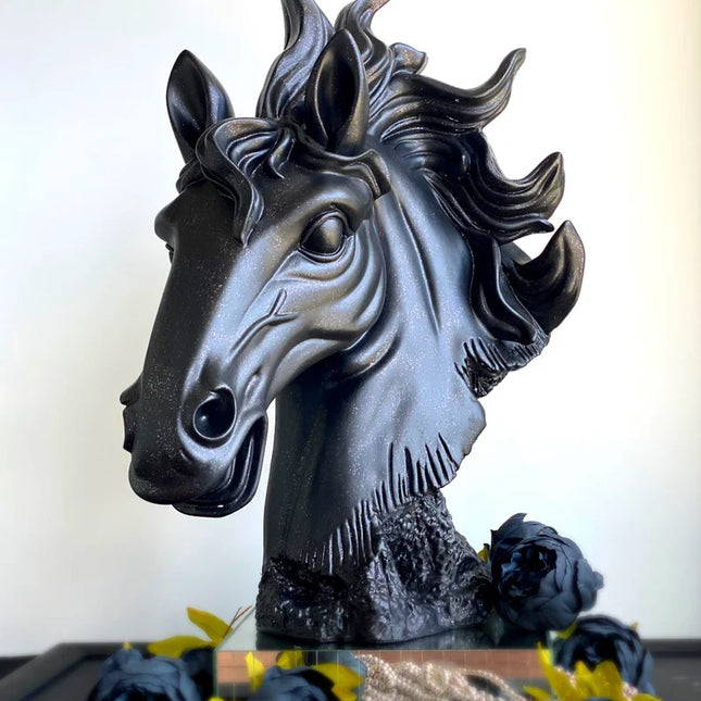 Elegant Horse Head Statue in Black