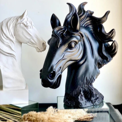 Elegant Horse Head Statue in Black