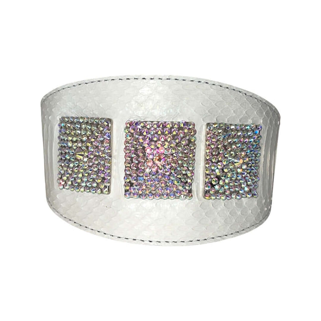 Matte White Snake 4” Wide Collar With Our 3 Custom Swarovski Crystal Rivets