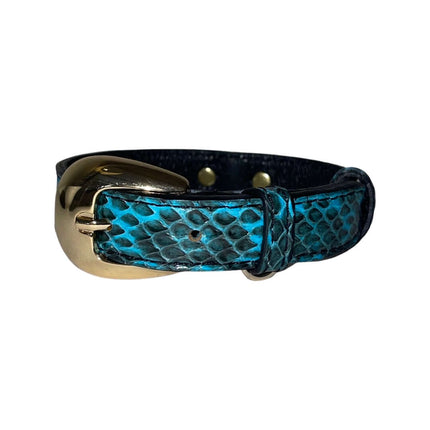 XS/S 7”-14” Turquoise & Black Custom Snake Collar/Custom Gold Oval Italian Hardware