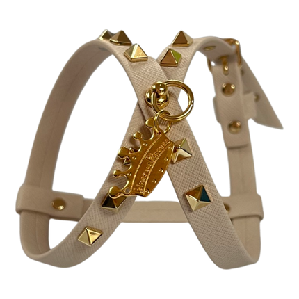 Fashion Dog Harness and Chain Leash Set - Sand with Gold Studs