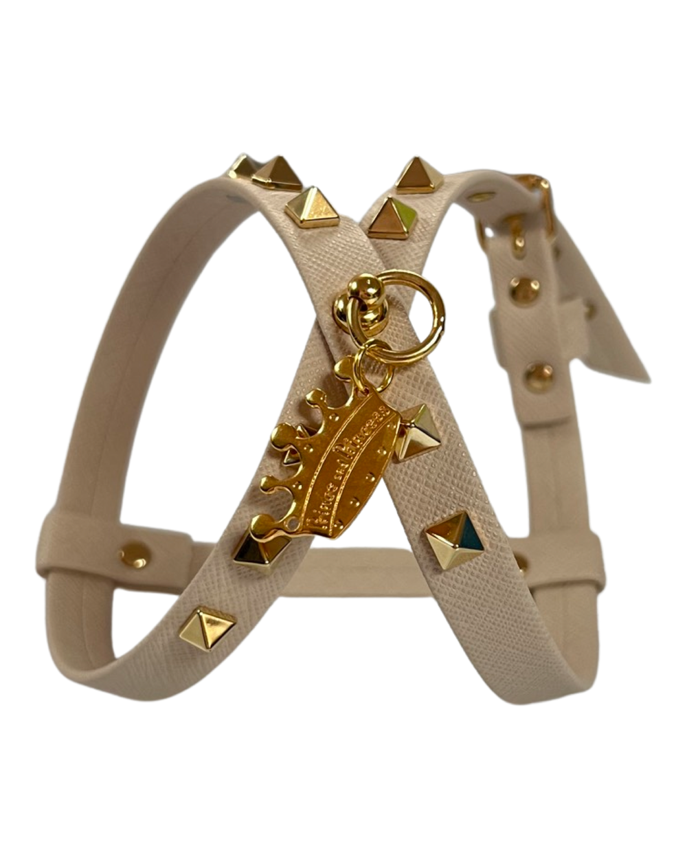 Fashion Dog Harness and Chain Leash Set - Sand with Gold Studs
