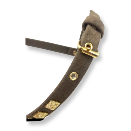 Fashion Dog Harness and Plain Leash Set -Brown Faux Suede