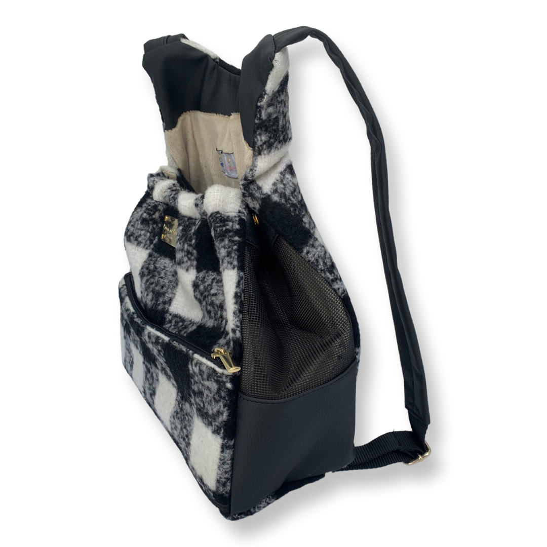 Dog Pouch Carrier - Black and White Plaid
