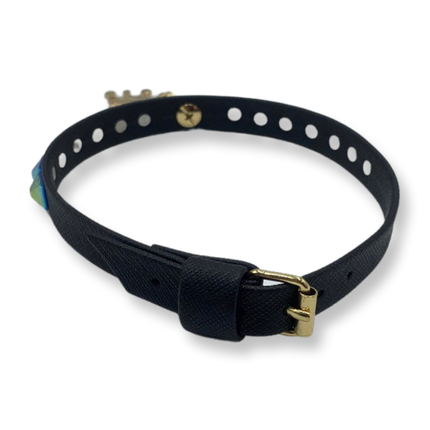 Fashion Collar and Plain Leash Set - Black with Metallic Studs