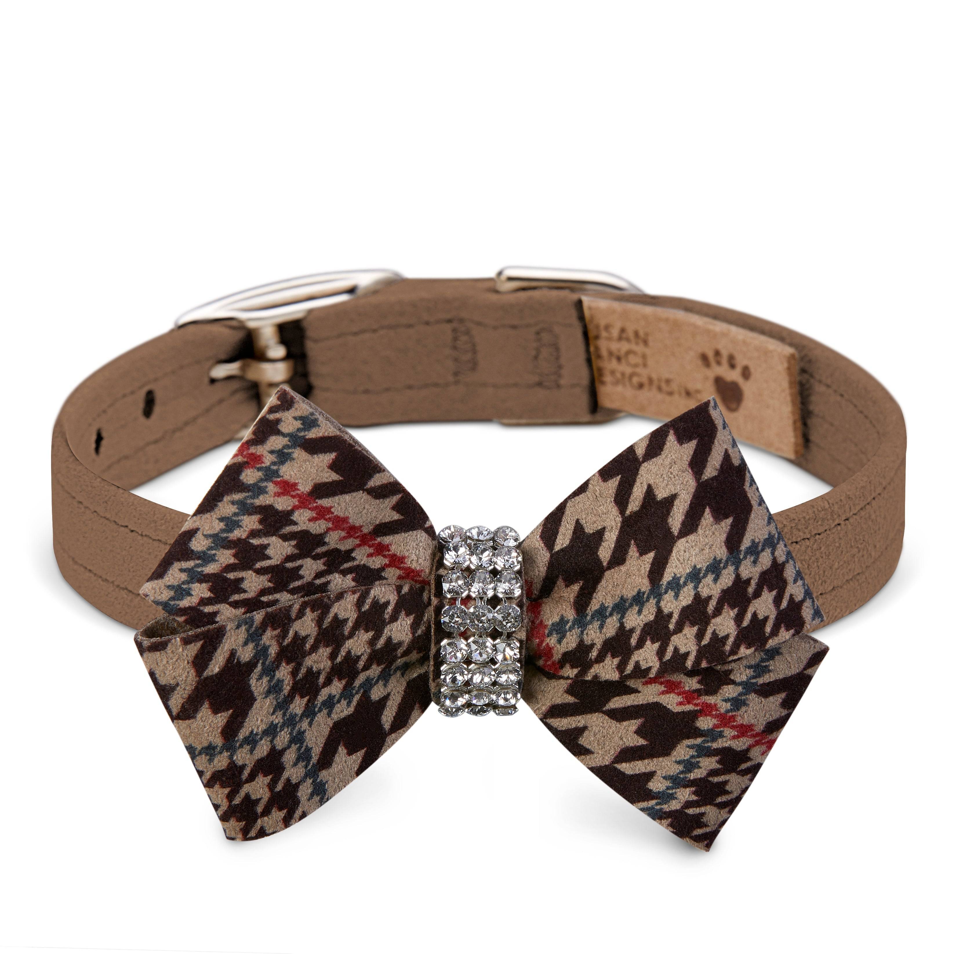 Chocolate Glen Houndstooth Nouveau Bow Collar Fawn