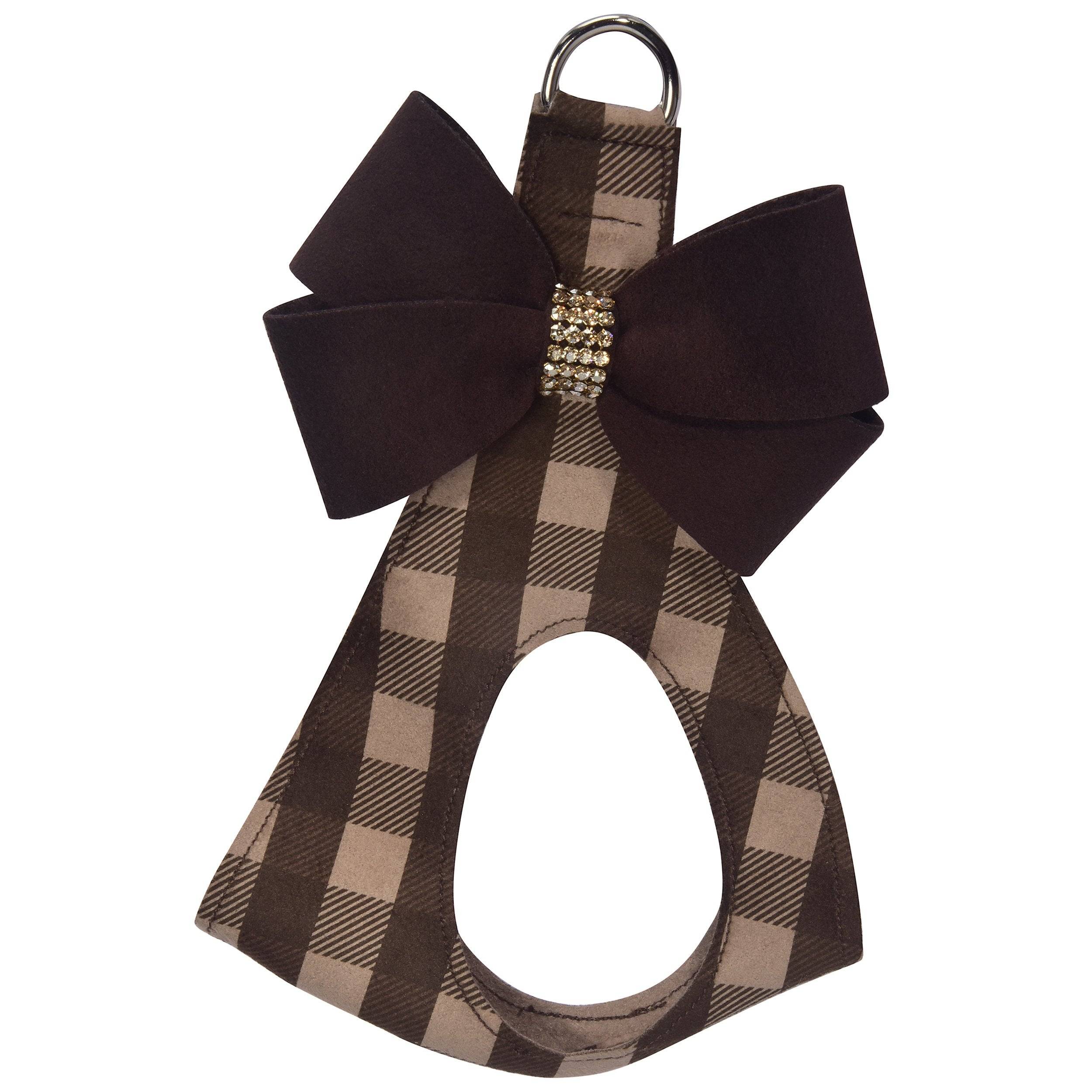 Chocolate Nouveau Bow with Gold Giltmore Step In Harness Fawn Gingham