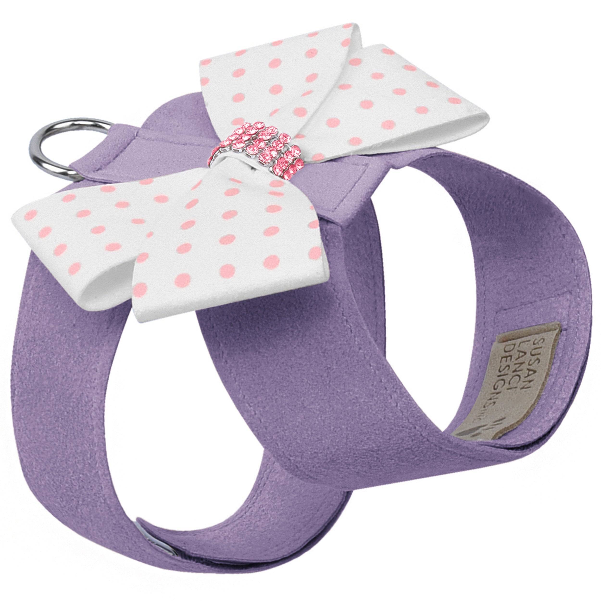 Polka Dot Nouveau Bow Tinkie Harness with Pink Giltmore French Lavender