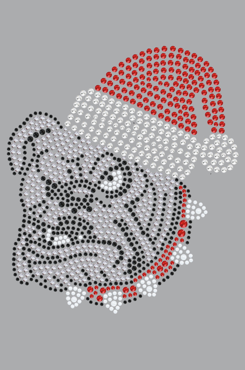 Bulldog Face (White) with Santa Hat - Bandana Gray