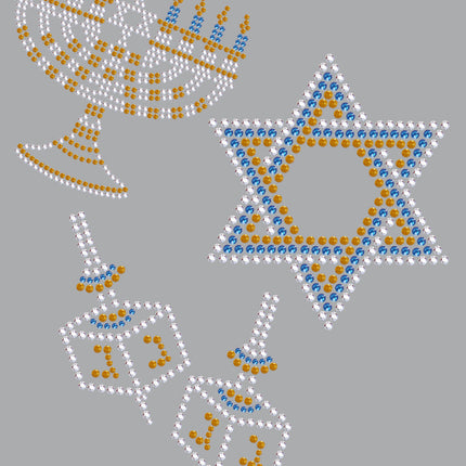 Menorah, Dreidel & Star of David (Blue, Silver, & Gold) - Women's T-shirt