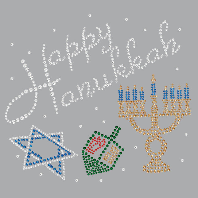 Happy Hanukkah - Dreidel, Menorah and Star of David - Women's Tee