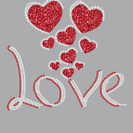 Love with Red Glitter Hearts - Women's Tee