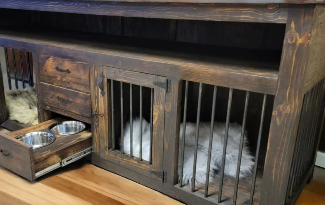 Grand Double Dog Crate with Feeder Furniture