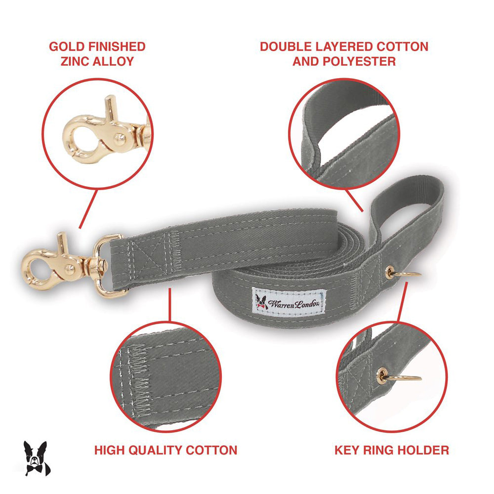 Grey Fabric Dog Collars & Leashes by Warren London