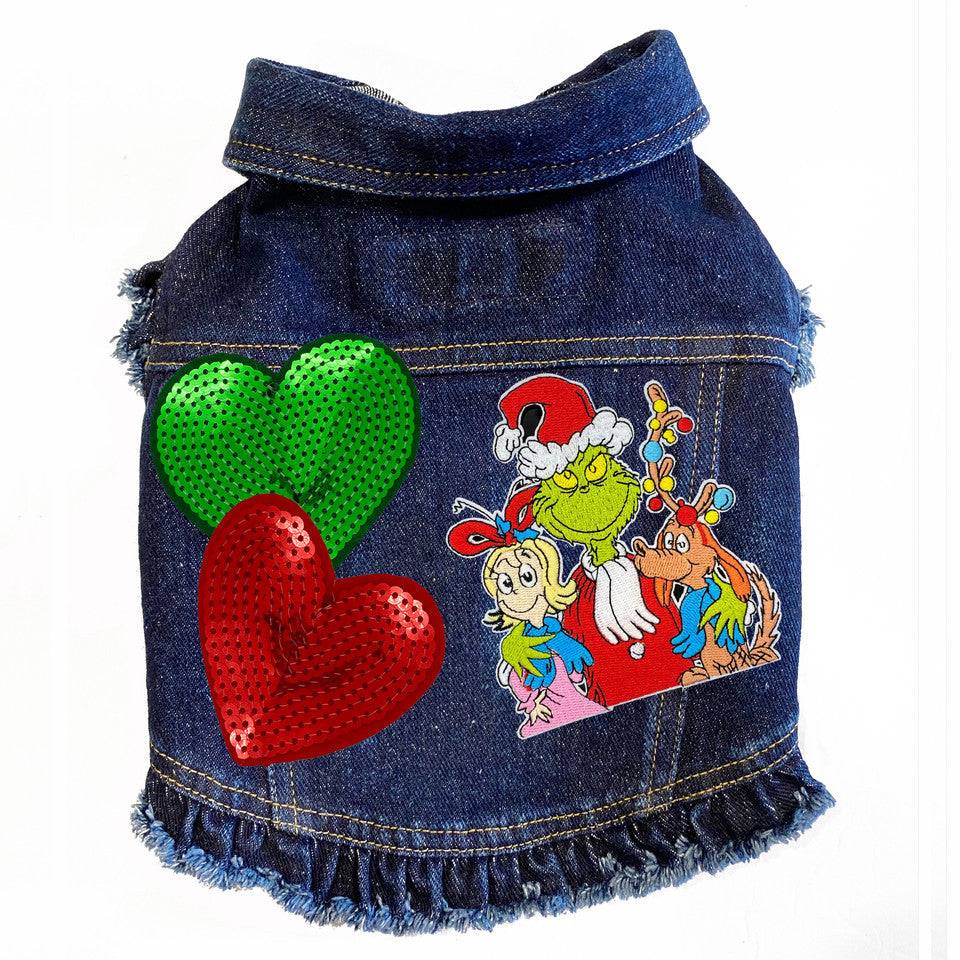 Grinch, Cindy Lou & Max Denim Dog Jacket Blue Denim with Ruffles