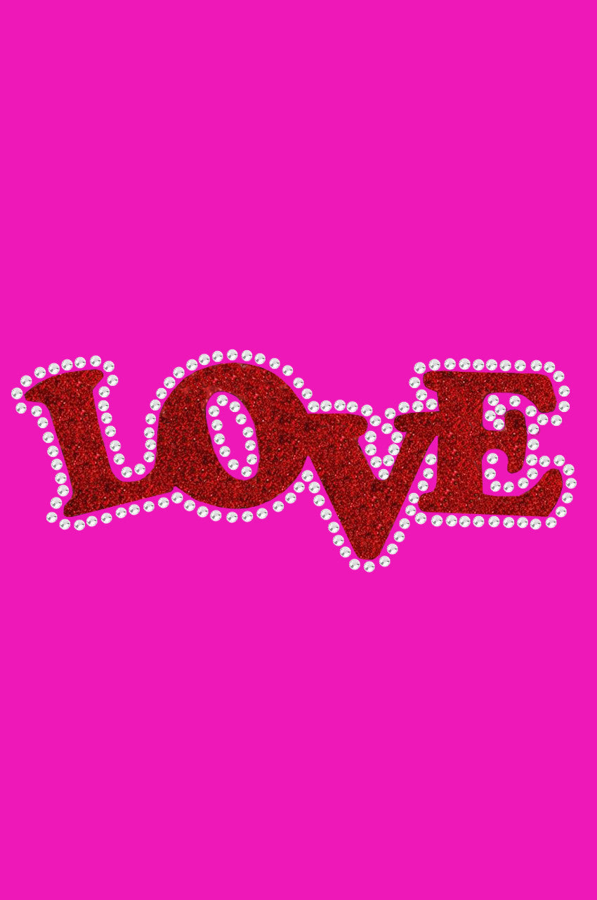 Love (Red Glitter) Bandanna Hot Pink