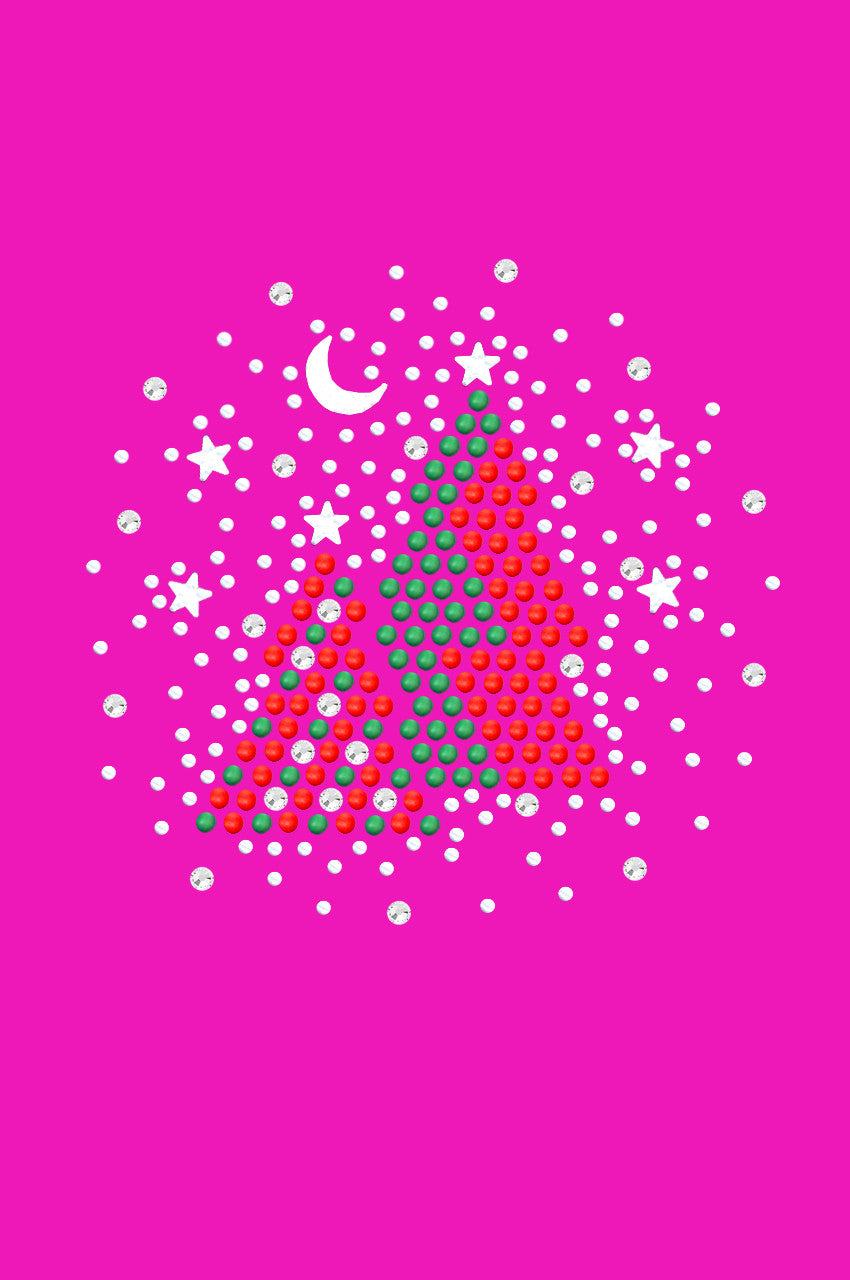 Red & Green Christmas Trees with Austrian crystal Snowflakes - Bandana Hot Pink