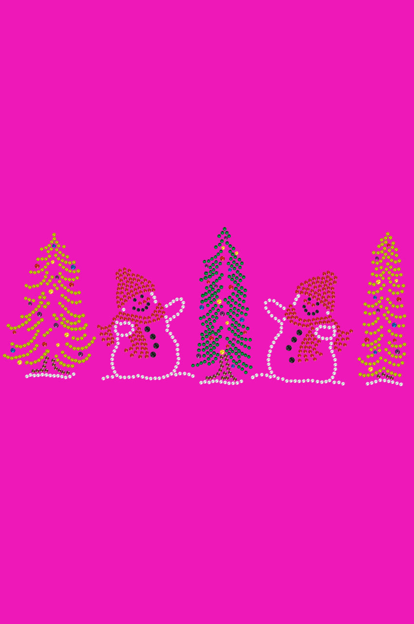 Two Snowmen in Trees - Bandana Hot Pink