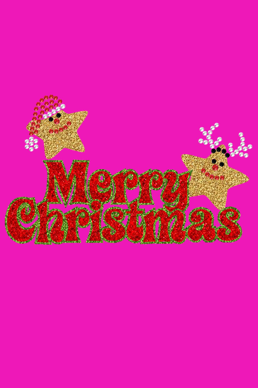 Merry Christmas Glitter Stars - Bandana Hot Pink