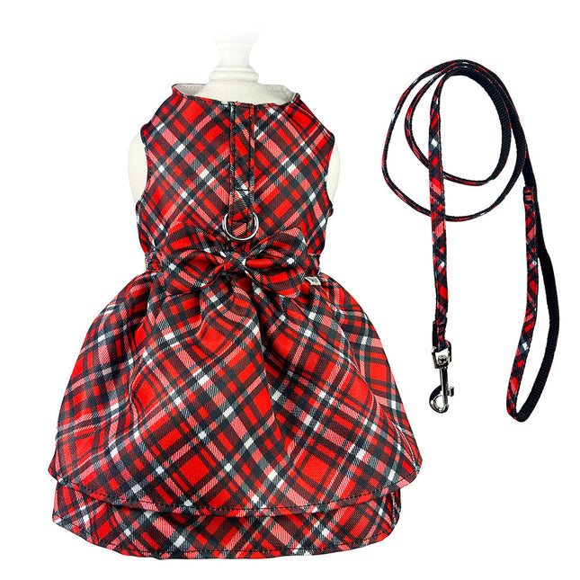 Red Plaid Harness Dress with Matching Leash