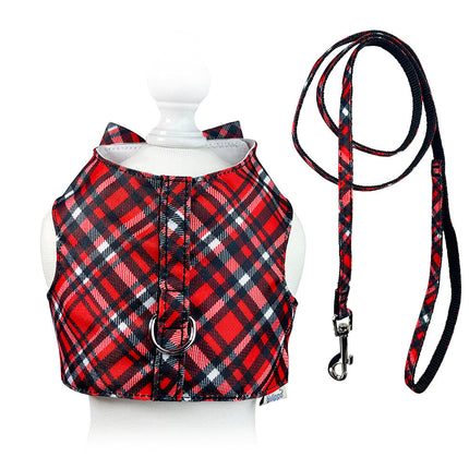 Red Plaid Harness Vest with Matching Leash