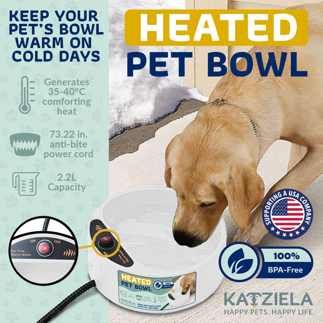 Katziela 2 Liter Heated Pet Water Bowl With Anti-Bite Cord To Keep Your Pets Bowl Warm On Cool Days