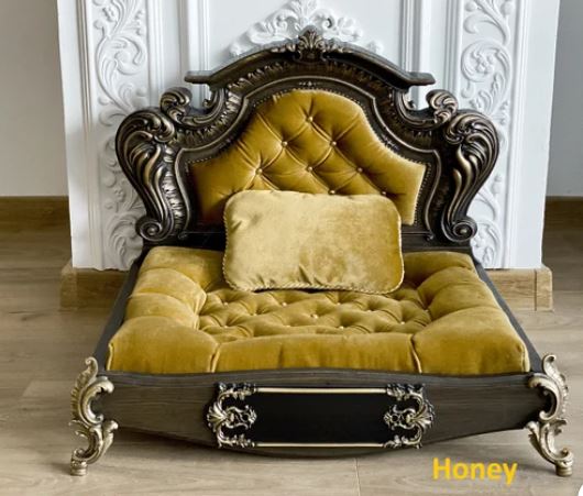 Luxury Baroque Pet Bed in Dark Walnut & Baby Pink Honey Gold