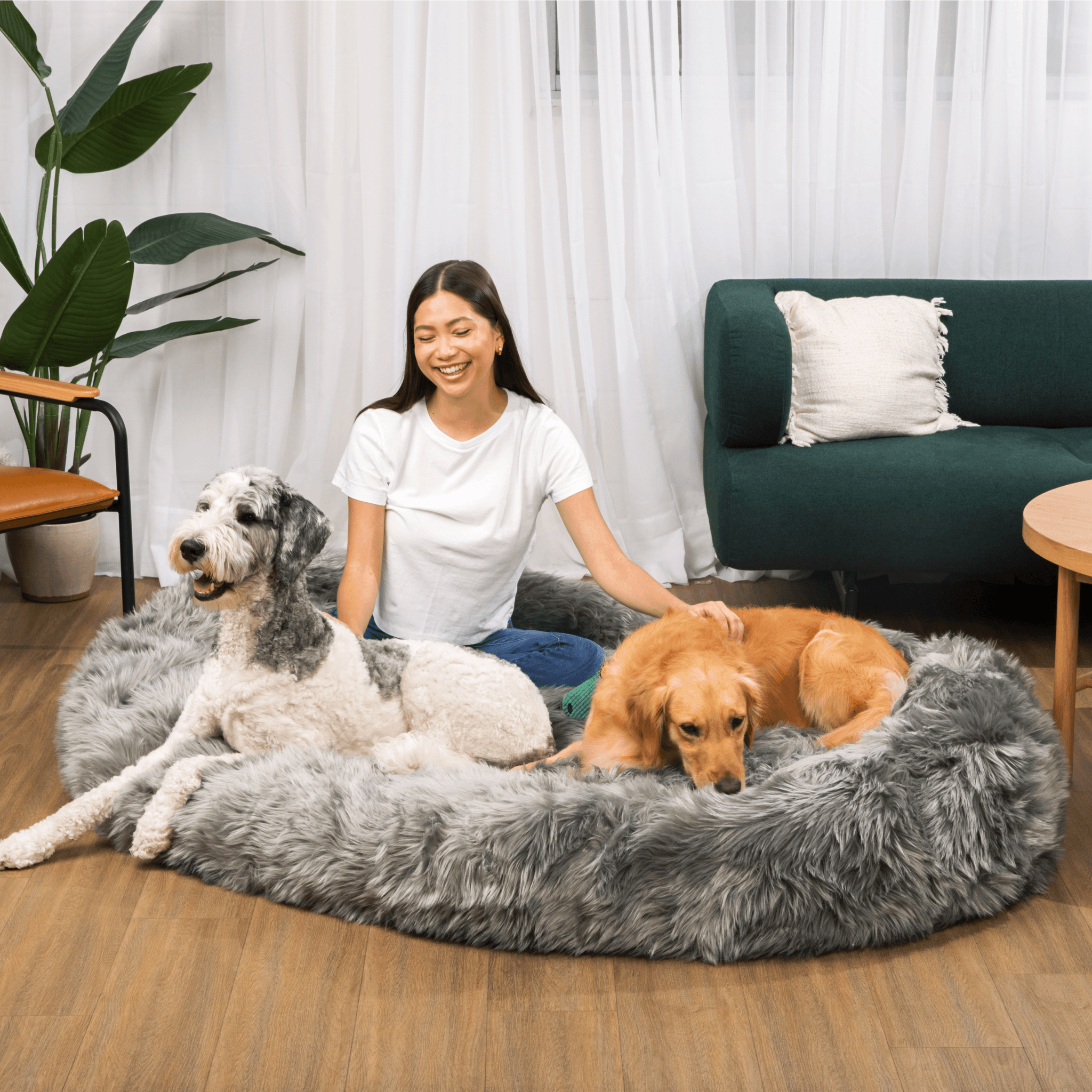 PupCloud Human-Size Faux Fur Memory Foam Dog Bed - Charcoal Grey