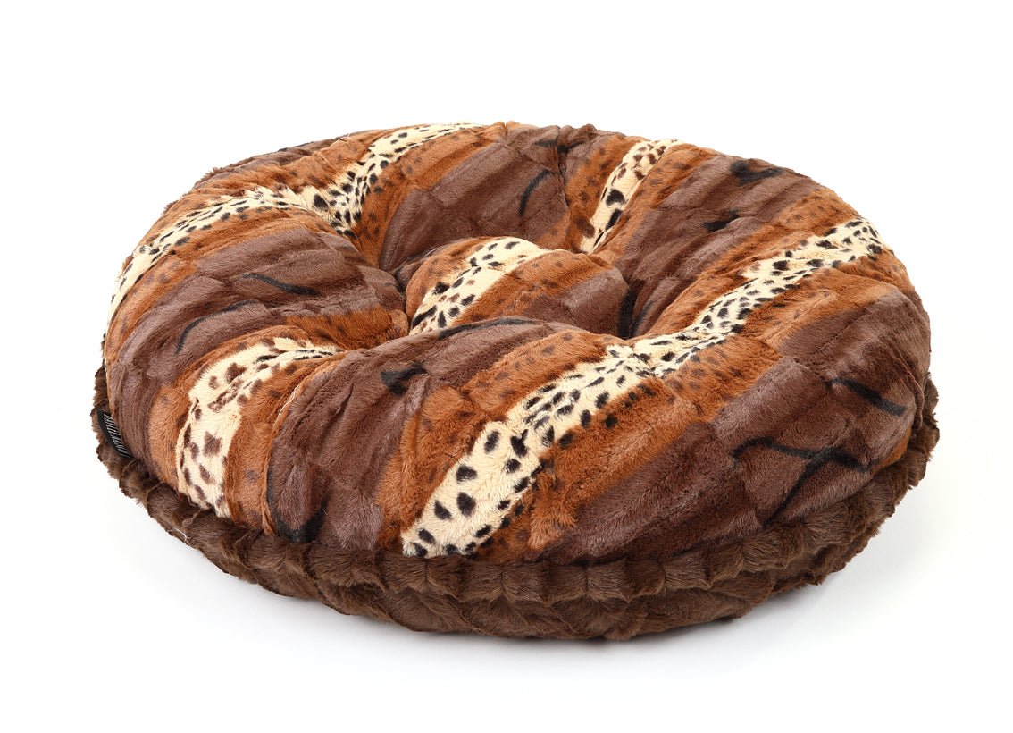 Exotic Fur Brown/Gold & Chocolate Mink Bagel Bed