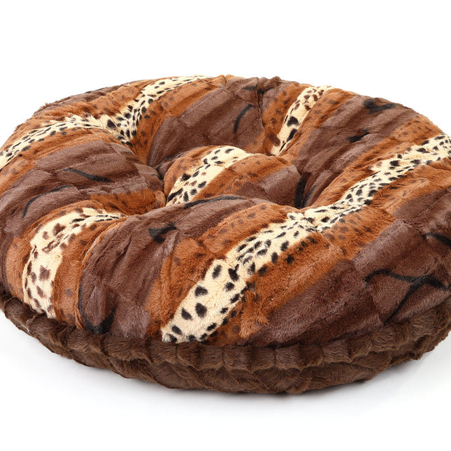 Exotic Fur Brown/Gold & Chocolate Mink Bagel Bed