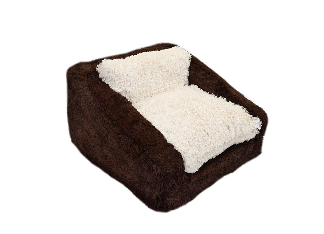 Chocolate & Cream Shag Sofa Bed