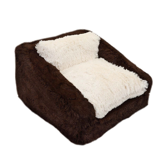 Chocolate & Cream Shag Sofa Bed