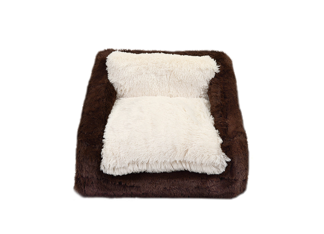 Chocolate & Cream Shag Sofa Bed