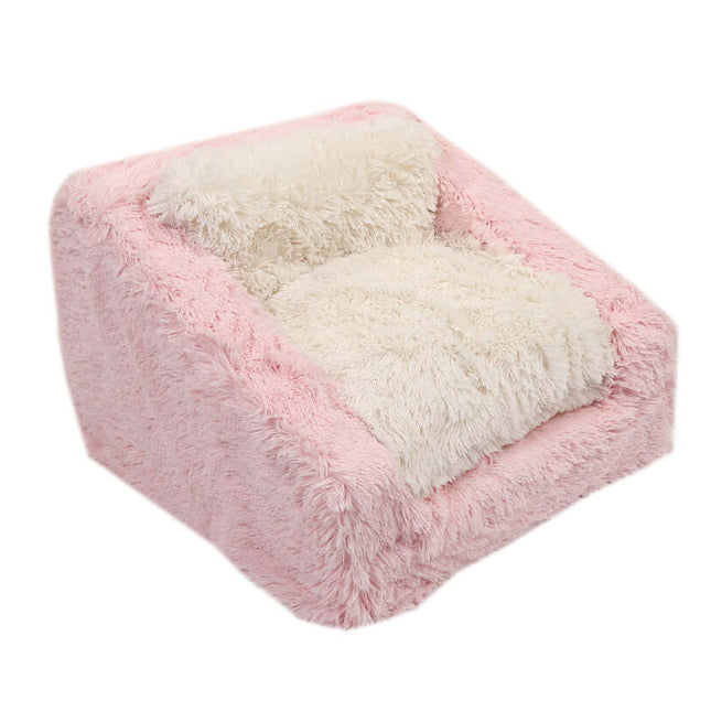 Light Pink & Cream Shag Sofa Bed