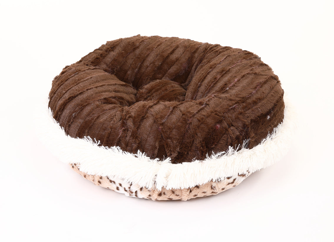 Snow Leopard & Chocolate Mink Bagel Bed